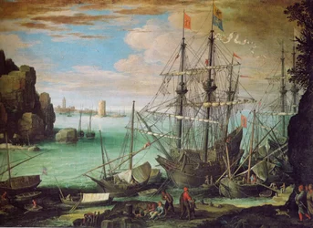 Küstenlandschaft mit Hafen